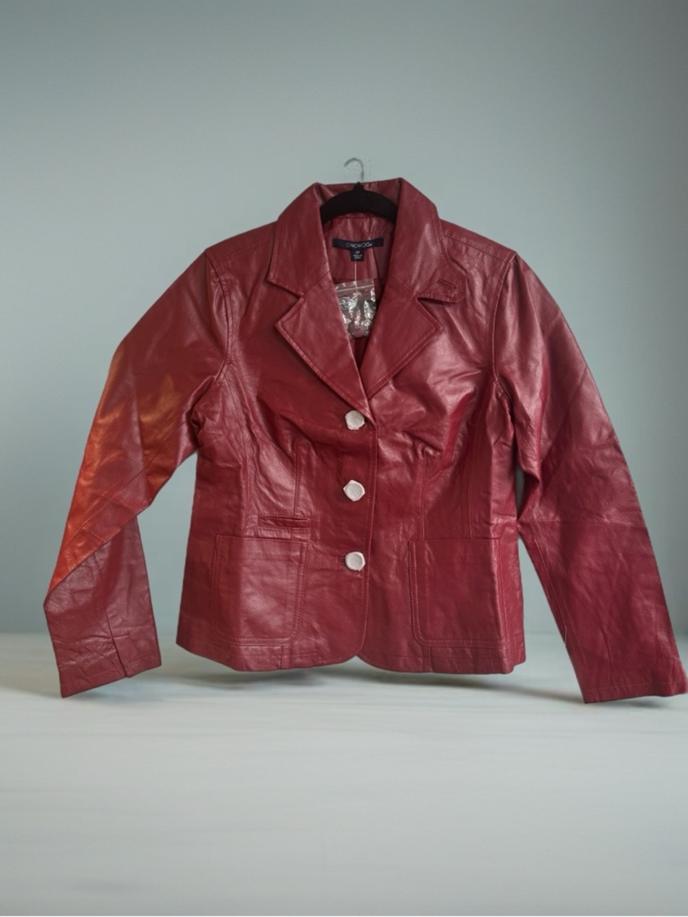 NWT Chadwick’s Deep Red Leather Button-Front Blazer Women’s 4P